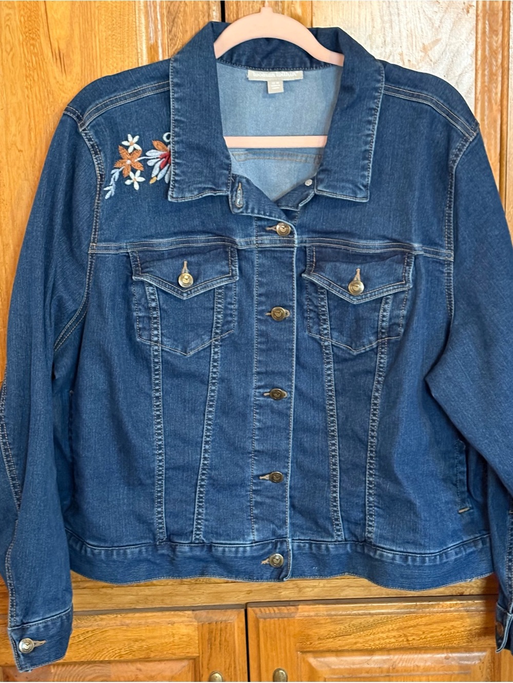 NWOT Woman Within Embroidered Dark Blue Denim Jacket 22W